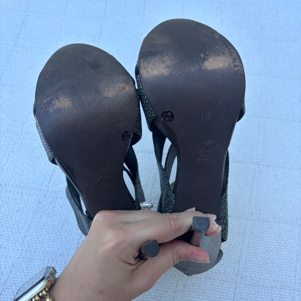 Women's 7.5B BCBGMAXAZRIA Strappy Peep Toe Chunky Platform Clubbing Heels - Picture 5 of 8